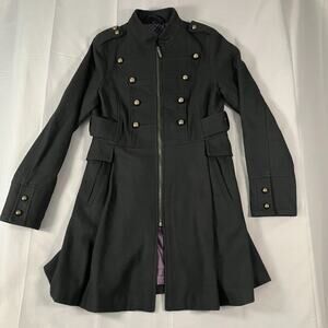 Steve Madden Women’s Black Military Coat Medium Wool Blend Long Jacket